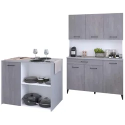 Küchenschrank mit Insel Malice - Weiß / Beton