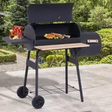 Outsunny Holzkohle-smoker Mit Gestell, Deckel, Rädern, Thermometer Und Ablagen, Kaltgewalzter Stahl, Schwarz