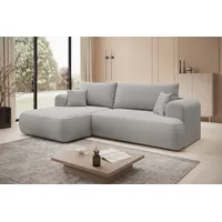 thematys Ecksofa mit Schlaffunktion und Bettkasten, L-Form, Cord und Bouclé + 2 Kissen, 260 x 165cm - Luxus Couch mit Bettfunktion mit Bonnellfedern grau
