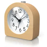 Bearware Wecker analog ohne Ticken - halbrund - Holz hell - Retro Design - beleuchtetes Ziffernblatt mit Licht - lautlos - Reisewecker - Weckton
