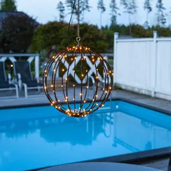 LED Drahtkugel - Leuchtkugel - D: 30cm - 96 warmweiße LED - 8 Funktionen - faltbar - schwarz