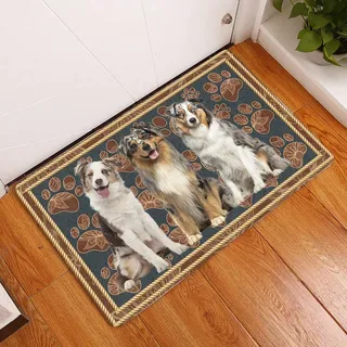 Fussmatte Aussen Haustür Fußabtreter Australian Shepherd Flower Paw - Hund Fußmatte Willkommensmatte Home Decor Geschenk für Hundeliebhaber Lustige Fußmatte Geschenkidee deko wohnzimmer 16"x24"