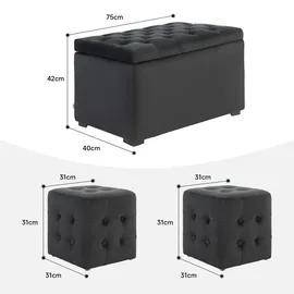 Homcom 3-teiliges Set mit Stauraum, 2 x Sitzhocker, Polster-Sitztruhe, Fußhocker, Aufbewahrungsbox, Fußablage, belastbar bis 130 kg, Mikrofaserstoff, Schaumstoff, 75 x 40 x 42 cm, Wohnzimmer, Hocker,