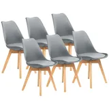 FURNIFY® 6er Set Esszimmerstühle BJÖRN | Skandinavische Stühle mit Polyurethan Kissen & Buchenholz-Beinen | Grau - Grau