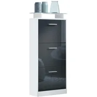 Vladon Schuhschrank, Schwarz Hochglanz, Holzwerkstoff, 46x128x23 cm, Garderobe, Schuhaufbewahrung,