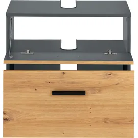 INOSIGN Waschbeckenunterschrank INOSIGN "Skara", grau (anthrazit, artisan eichefarben), B:60cm H:55cm T:35cm, Spanplatte, Schränke, Waschbeckenunterschrank, mit Klappe und Schubkasten, schwarze Griffe, Breite 60 cm, Höhe 55 cm