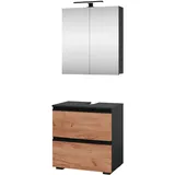 Planetmöbel Waschtischunterschrank EDA 60 cm mit Spiegelschrank Merkur anthrazit und Leuchte schwarz