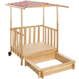 Tectake tectake® Sandkasten, aus Holz, Veranda mit Geländer, 106 x 105 x 137 cm