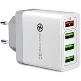 USB Ladegerät, 33W 4-Ports Schnellladegerät QC 3.0 Ladeadapter Mehrfach Ladegerät, USB Stecker Netzteil für iPhone 16 15 14 13 12 11, Samsung, iPad und mehr