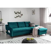 MIUFORM Stylish Stan Velours - Ecksofa mit Bettfunktion - 224x148cm - Türkis - L-Form Rechts - Schlafsofa Couch - Türkis