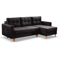 Kaiser Möbel Ecksofa mit schlaffunktion und bettkasten, Ecksofa L-Form, Eckcouch L-Form Floro stoff Monolith Schwarz Rechts