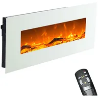 GLOW FIRE Elektrokamin mit Heizung und Kaminfeuer (Wandkamin) - elektrischer Kamin mit LED-Licht, Heizlüfter, Deko & Fernbedienung - zum Aufhängen an der Wand, max. 1500 W - Weiß, 126 cm