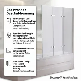 MuCoLa Duschabtrennung Badewannen Badewannenaufsatz ESG Glas Duschtrennwand Badewannenfaltwand Duschwand - 140x130cm