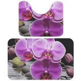 TKJMCSW Badematte mit violetten Orchideen, saugfähig, 50 x 80 cm, 2er-Set, Duschvorleger, rutschfeste Duschmatte für Tür, Eingang, Badewanne, Seitenwaschbecken, Bodenmatte, WC, U-förmige Matte