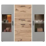 LIV'IN Highboard BAVENO 152 x 150 x 37 cm Hellgrau / Nox Eiche Dekor