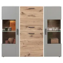 LIV'IN Highboard BAVENO 152 x 150 x 37 cm Hellgrau / Nox Eiche Dekor