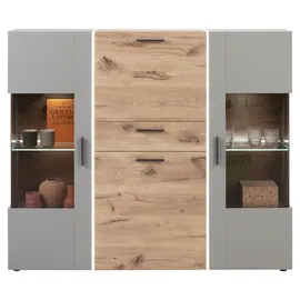 LIV'IN Highboard BAVENO 152 x 150 x 37 cm Hellgrau / Nox Eiche Dekor