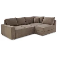 luma-home Ecksofa 15234, Dauerschläfer B260/T181/H88 cm mit 2 Bettkästen, Ottomane links oder rechts montierbar, Federkern, Boxspring, Kaltschaum-Topper, Bezug Cord in Braun Taupe braun