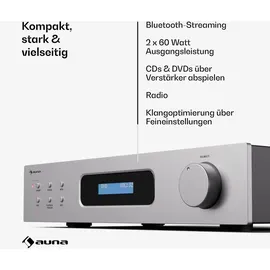 Auna Art22 Amplifier DAB+ Radio – 2x60 W, Optische & Koaxiale Eingänge, FM-Tuner, CD/DVD-Wiedergabe, Fernbedienung...