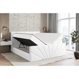 altdecor Boxspringbett mit Fußteil, H4 Matratze und Topper - 180x200 cm - MILTIO-Z - Weiß Kunstleder - Polsterbett mit Bettkasten und Lattenrost,... - Weiß