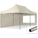 TOOLPORT 3x6m - mit 2 Seitenteilen (Panoramafenster) Premium Dach Partyzelt creme