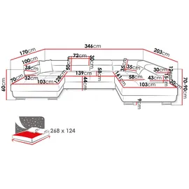 Mirjan24 Wohnlandschaft Torezio Bis Cord, Stilvoll Eckcouch mit Bettkasten und Schlaffunktion, Einstellbare Kopfstützen, 346x203x70-90 cm, Wohnzimmer, Sofas ...