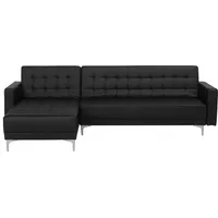 Beliani Ecksofa rechtsseitig Kunstleder schwarz Schlaffunktion ABERDEEN
