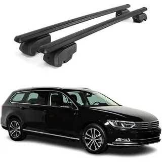 OMAC Dachträger Grundtäger kompatibel mit VW Passat B8 Variant 2014-2019 Alu 75kg Schwarz 2tlg Geschlossene Reling für Fahrradträger, Dachboxen, Skiträger Abschließbar