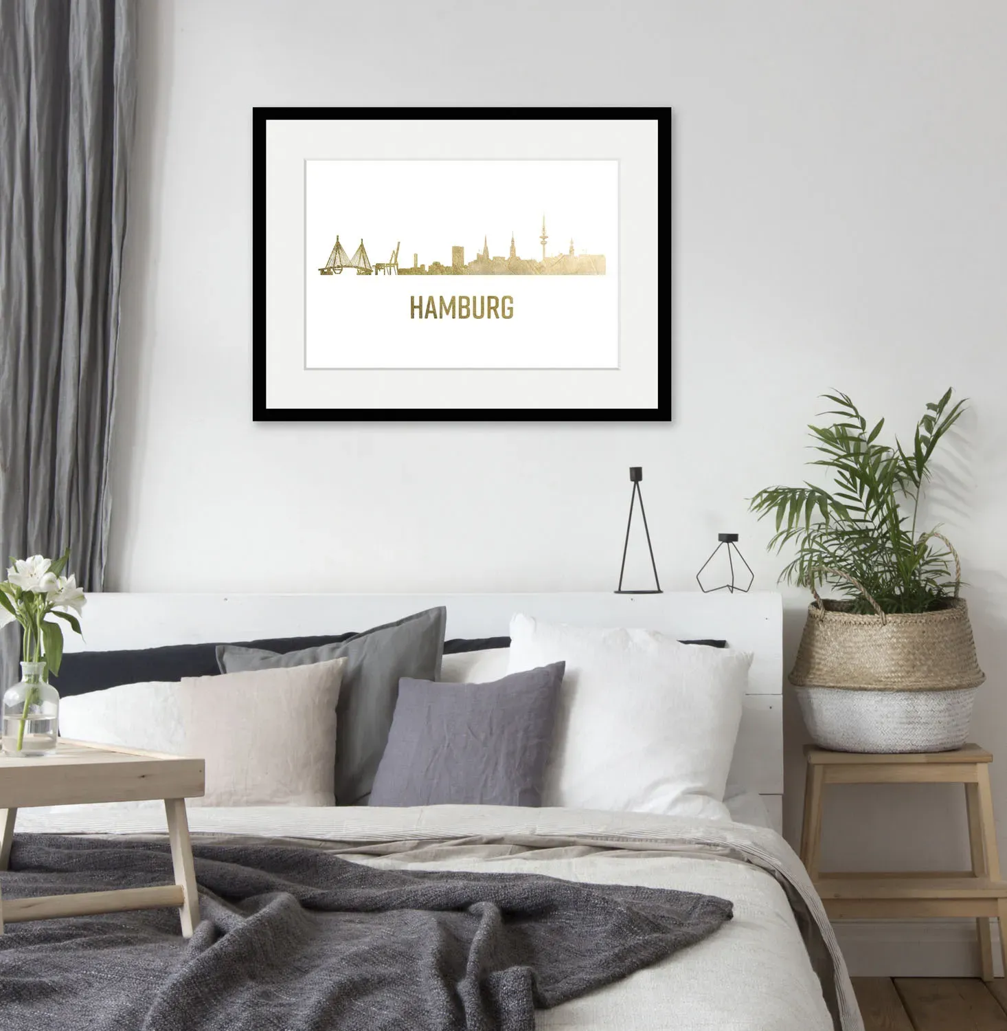 queence Bild »Hamburg Skyline GOLD«, Städte, (1 St.), Hamburg, Poster, gerahmt, Kiez queence schwarz