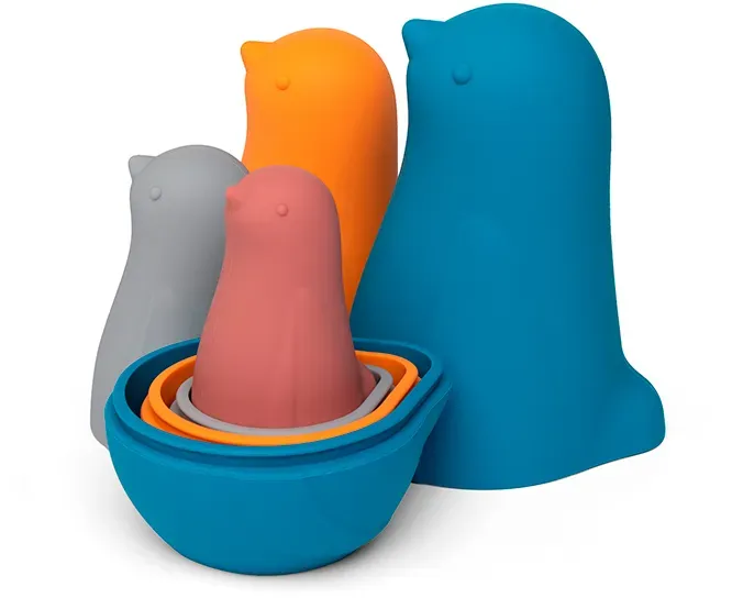 Stapelspielzeug Matroschka Vogel 4-teilig Silikon blau BPA-frei wasserfest ffc rBabys 0-5 Jahre - Little L De4ena - Feinmotorik