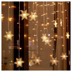 Rosnek LED-Lichterkette Vorhang Lichter, Schneeflocke, für Hochzeit Weihnachten Party, Energieeinsparung gelb|weiß