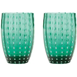 Zafferano Perle Grünes Glas – Farbiges mundgeblasenes Glas, 32 cl, handgefertigt – Set mit 2 handgefertigten Bechern für Wasser oder Cocktails