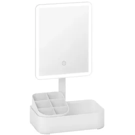 Homcom Schminkspiegel mit Beleuchtung 22x13,8 cm wiederaufladbar 180°Drehbar LED Kosmetikspiegel mit Aufbewahrungsbox, 2 Beleuchtungsmodi Touchschalter, dimmbar, abnehmbar, Weiß