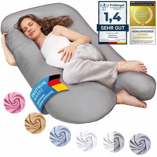 Smoothy Schwangerschaftskissen, Seitenschläferkissen, Lagerungskissen, Baby-Kissen & Stillkissen in U-Form mit abnehmbarem & waschbarem Bezug aus 100% Baumwolle (Junior XL, 120 x 70 cm, Grau)