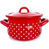 Orion Emaille-Topf emailliert ROT MIT WEISSEN PUNKTEN 16 cm Deckel Gas Induktion