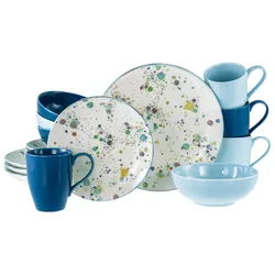 Kombiservice CREATABLE "Candy Drops, Kombi-Service 16-tlg.", blau mix, bunt, 16 tlg., Steinzeug, Geschirr-Sets, Unregelmäßige bunte Punkte, Gute Laune Geschirr, Frisch, Freundlich