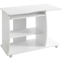 KADIMA DESIGN Computertisch GRASSE rollbar Weiß 90 x 71 x 50 cm mit Tastaturauszug, Laptop Tisch auf feststellbaren Rollen, PC-Tisch mit Drucker-Ablage