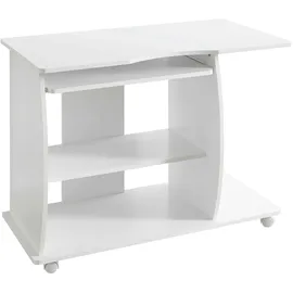 KADIMA DESIGN Computertisch GRASSE rollbar Weiß 90 x 71 x 50 cm mit Tastaturauszug, Laptop Tisch auf feststellbaren Rollen, PC-Tisch mit Drucker-Ablage