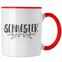 Trendation Tasse Trendation – Lieblingsschwester Tasse Geschenk für Schwester Spruch Schwester Kaffeetasse Geschenkidee Sprüche rot