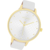 OOZOO Quarzuhr Oozoo Damen Armbanduhr Timepieces, Damenuhr Lederarmband weiß, rundes Gehäuse, extra groß (ca. 48mm) weiß