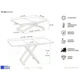 WFL GROUP Axen Schwarz/Braun Marmor 120-160 x 80 x 38-75 cm