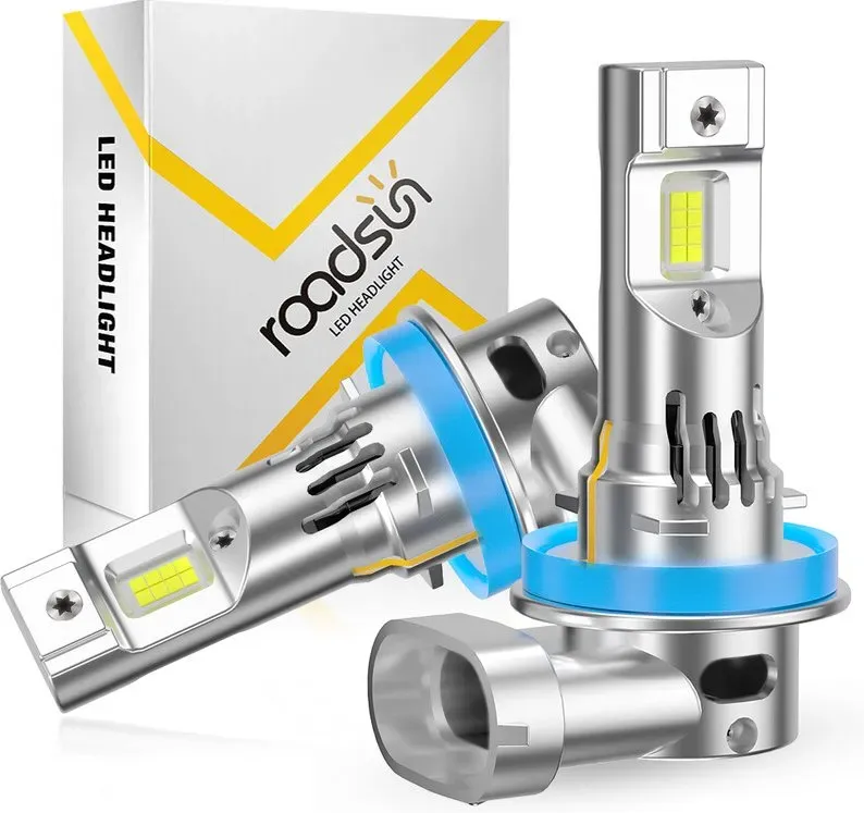 Roadsun CSP LED-Chips H11 H9 Scheinwerferlampen H8 Nebelscheinwerferlampen, 5x Helligkeit, 6500 K Kaltweiß, mit 16.000 U/min Lüfter, Plug & Play, 1:1-Design, polunabhängig