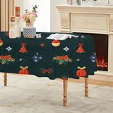 Weihnachten Tischdecke Abwaschbar Oval, Gartentischdecke für Outdoor Mistel, Tischdecke Grün Wasserabweisend, Tischtuch für Küche, Restaurant, Hochzeit, Bankett (160x220 cm) A125