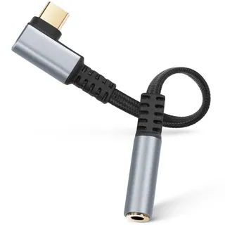 AXFEE USB C Klinke Adapter, 90 Grad Winkel USB C auf 3.5 mm Kopfhörer Adapter, Aux USB C Audio Adapter mit DAC Chip kompatibel mit Samsung Galaxy A53 S22 S21 S20 Ultra Note20 S10, Huawei, iPad Pro