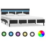 vidaXL Bettgestell mit LED Grau Kunstleder 140x200 cm