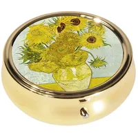 Fridolin Pillendose "Vincent van Gogh - Sonnenblumen" für Tabletten, rund, aus Metall; Maße ca. 6 x 2,1 cm