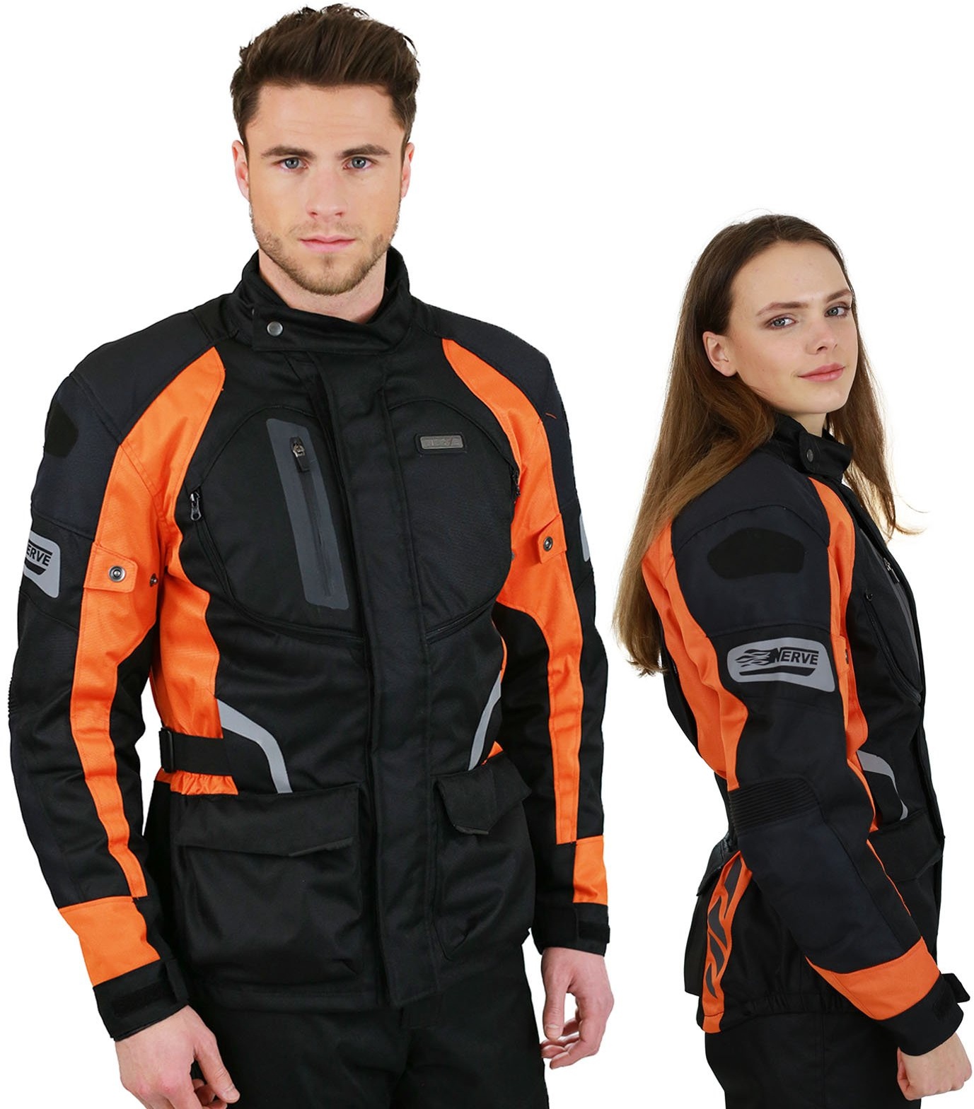 Motorradjacke -Spark- Sommer Winter Motorrad Roller Jacke Protektorenjacke Textil Herren Wasserdicht mit Protektoren - Schwarz-Neon-Orange - 2XL / XXL