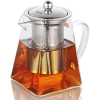 Quadratische Glas-Teekanne mit Teesieb, Teekanne für eine Person, klare Teekanne, leicht zu reinigen, Borosilikat, Herdplattensicher, 950 ml