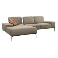 Ecksofa W.SCHILLIG "run" Sofas Gr. B/H/T: 279cm x 88cm x 178cm, Flachgewebe W82, Recamiere links, mit Sitztiefenverstellung, beige (ecru w82) mit Holzsockel, Füße in Schwarz pulverbeschichtet, Breite 279 cm