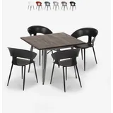 set quadratischer tisch 80x80cm 4 stühle industrial modernes design reeve - Schwarz - Schwarz
